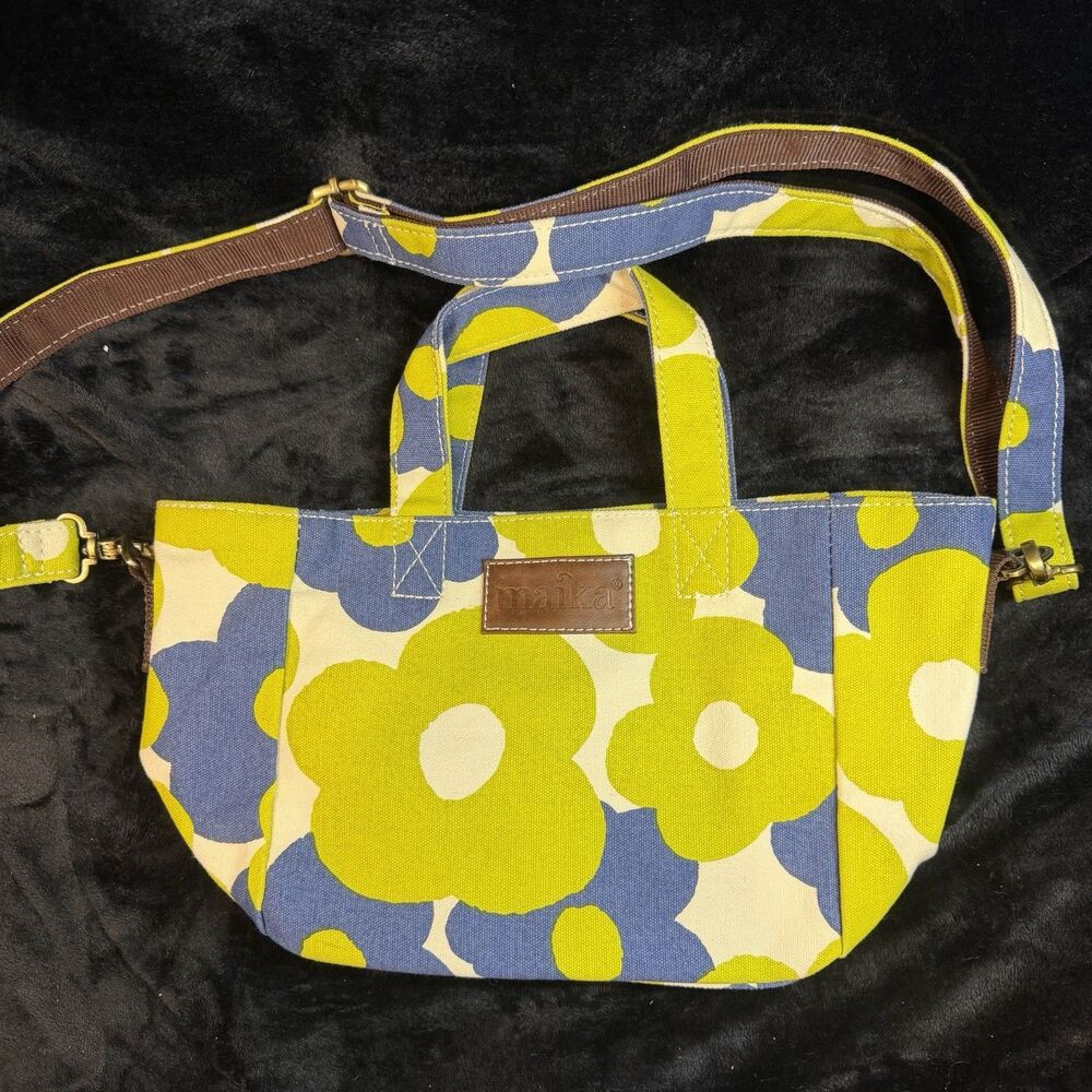 Maika Floral Canvas Tote Hana Blue Green boho bag purse recycled Crossbody Strap